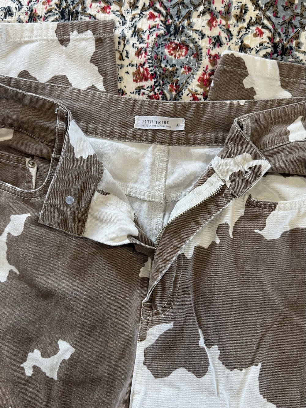 12th Tribe Brown and White Cow Print Wide Leg Pants